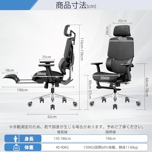 [Goswave] オフィスチェア 人間工学 椅子 疲れない デスクチェア ハイバック 3ゾーンランバーサポート搭載 座面スライド 3Dヘッドレスト 3Dアームレスト 背面3段階調節 リクライニング 通気性 メッシュ ブラック H-WY07 (黒網+黒枠) 最後 画像