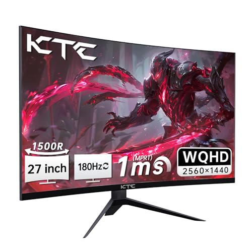 KTC 27インチ WQHD 180Hz 1ms カーブゲーミングモニター 1440P 144Hz モニター 132% sRGB HVA FreeSync DisplayPort/HDMI/USB VESA コンピューターモニター ゲーマー用 (DP ケーブル付属) 画像1