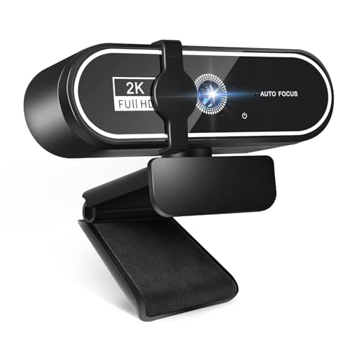 Webカメラ ウェブカメラ HD 2K 400万画素 広角レンズ マイク付き 自動光補正 ストリーミング USB接続 PCカメラ 1/4インチ三脚穴 Zoom/Skype/YouTube/ビデオ会議/オンライン授業/リモートワークなどに対応可能 Windows11/10/8/7 Mac OS X 日本語説明書付き (ブラック) 画像1