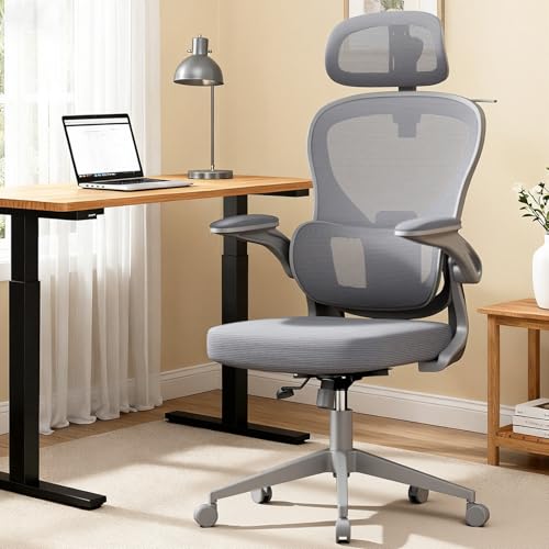 GXTRACE オフィスチェア 椅子 デスクチェア ゲーミングチェア ハンガー搭載 可動式独立型ランパーサポート 跳ね上げ式アームレスト 3Dヘッドレスト 通気性メッシュ パソコンチェア (Gray) 画像1