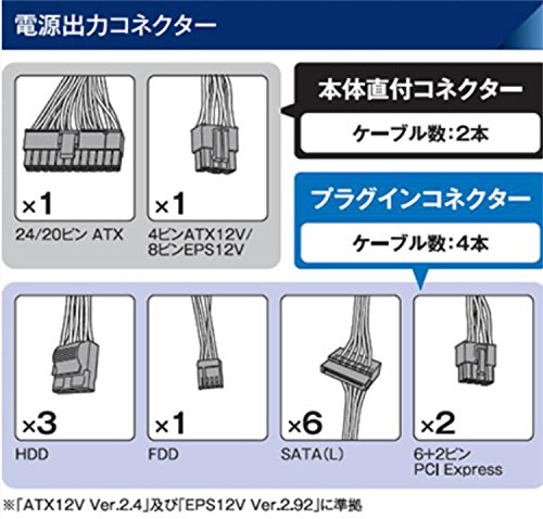 玄人志向 電源ユニット 650W ATX 電源 80 PLUS ブロンズ PC電源 プラグイン KRPW-BK650W/85+ 中間 画像