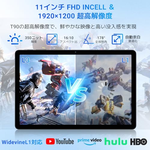 【Android16 タブレット 11インチ 新登場】TABWEE T90WiFi モデル タブレット アンドロイド16、24GB+128GB+2TB拡張、1920*1200 FHD大画面、 WidevineL1 Netflix対応 顔認識 、8コアCPU tablet、8000mAh+Type-C充電 、OTG+GMS認証+無線投影、キーボード+マウス+フィルム+タッチペン+ケース付き 仕事用 中間 画像