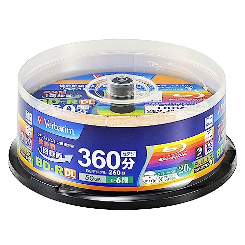 バーベイタム (Verbatim) 1回録画用 ブルーレイディスク BD-R DL 50GB 片面2層 1-6倍速 20枚 ディーガ など国内主要メーカーのレコーダー動作確認済 ホワイトディスク VBR260RP20SV1 画像1