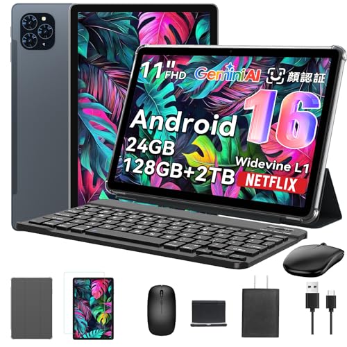 【Android16 タブレット 11インチ 新登場】TABWEE T90WiFi モデル タブレット アンドロイド16、24GB+128GB+2TB拡張、1920*1200 FHD大画面、 WidevineL1 Netflix対応 顔認識 、8コアCPU tablet、8000mAh+Type-C充電 、OTG+GMS認証+無線投影、キーボード+マウス+フィルム+タッチペン+ケース付き 仕事用 画像1