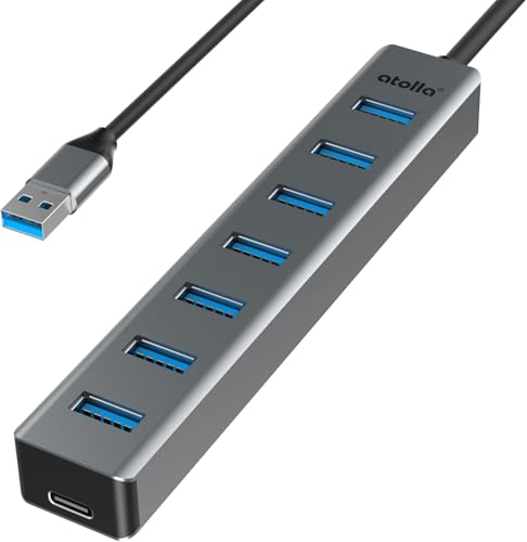 atolla USBハブ USB3.0 HUB 7ポート 100cmケーブル USB3.0ハブ USB 拡張 ウルトラスリム 5Gbps超高速転送 アルミニウム合金 軽量 追加5V/3A電力供給ポートWindows/Linux/Mac OS/Android/Chrome OS/PS4/MacBook等OSとPC対応 在宅勤務 画像1