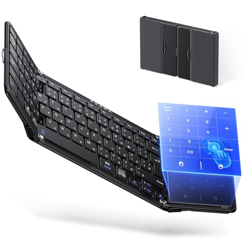 JAMJAKE 折り畳みキーボード ワイヤレス【プロ監修・驚速快適・JIS標準日本語配列】iPad用キーボード 無線Bluetooth5.4 薄型 軽量 静音【業界初・3-in-1超高精度タッチパッド・ 4台同時接続】iOS/Android/Mac/Windows対応 Type-C急速充電 iPad/iPhone/スマホ/タブレット/パソコン/surface用 持ち運び モバイル/オフィスに最適 画像1