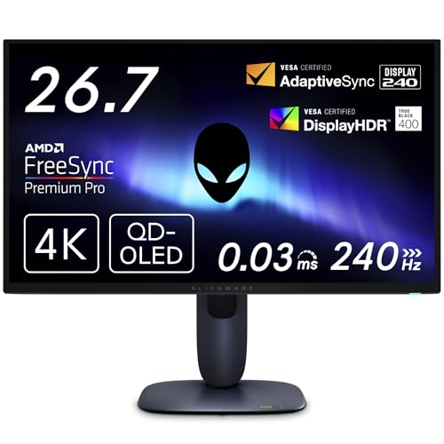 Dell AW2725Q 26.7インチ 有機EL Alienware ゲーミングモニター(無輝点3年保証/4K/QD-OLED抗反射/DP1.4x1,HDMI2.1x2/DCI-P3 95%/縦横回転,高さ調整/0.03ms,240Hz/Free-Sync Premium Pro,VESA DisplayHDR True Black 400) 画像1