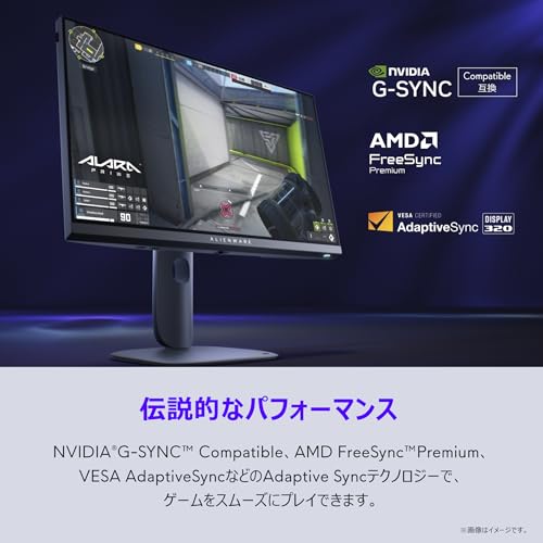 【Amazon.co.jp限定】Dell AW2525HM-A 24.5インチ Alienware ゲーミングモニター(無輝点5年保証/FHD/IPS,非光沢/DP 1.4×1,HDMI×2/sRGB 99%/縦横回転,高さ調整/0.5ms,320Hz(DP),255Hz(HDMI)/ G-SYNC Compatible,AMD FreeSync Premium) 中間 画像