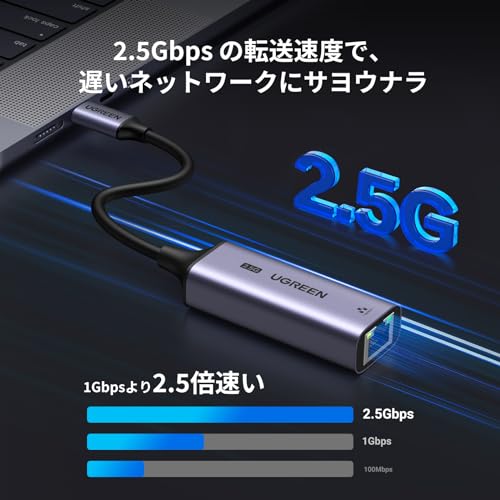 UGREEN 有線LANアダプター 2.5Gbps 超高速通信 USB Type C to RJ45 2500Mbps USB LAN変換アダプター イーサネットアダプター ギガビット LANケーブルiPhoneシリーズ/MacBook Pro/iPad Pro/XPS/Microsoft Surface Pro対応 最後 画像