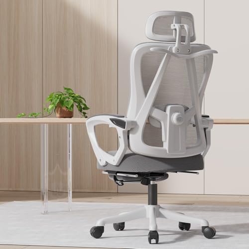 オフィスチェア 椅子 デスクチェア オフィスチェア メッシュ ハイバック リクライニング フットレスト付き 勉強椅子 パソコンチェア ゲーミングチェア 在宅ワーク 疲れにくい 150kg耐荷重 pcチェア 調節可能腰サポート 調節ヘッドレスト 静音キャスター (グレー) 画像1