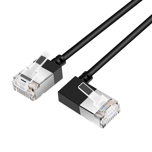 Dutevolns 細い 柔らかい Cat6A イーサネットケーブル 90°右に傾斜している5m、超薄型 Cat6 Rj45 LAN ギガビット、高速10Gbps 550Mhzケーブル、対応 PC、ルーター、PS4、PS5用（白） 中間 画像