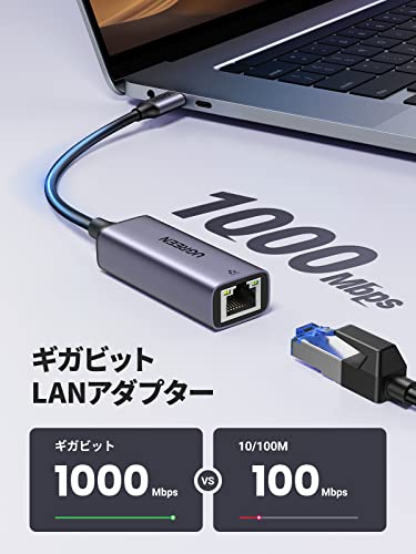 UGREEN USB-C LAN 有線LANアダプター Type-C LAN OTG機能対応 1000Mbps高速 USB-C to RJ45 ギガビットイーサネット Thunderbolt 3搭載 MacBook Asus Lenovo Acer Dell XPSなどに対応 グレー 最後 画像