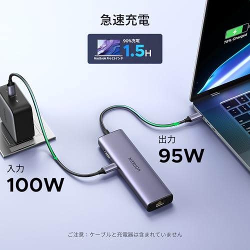 UGREEN Revodok 1061 USB-Cハブ 6-IN-1 4K@30Hz HDMI出力 Type-Cアダプター 4K HDMI 100W Power Delivery急速充電 ギガビットイーサネット LAN ポート 3*USB 3.0ポート Windows; linux; MAC;iPad;Androidシステム対応;Surface Dell MacBook Air M1 M2 中間 画像