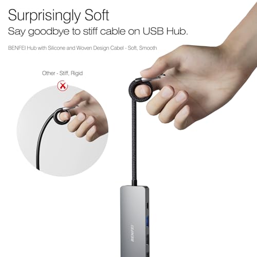 BENFEI USB C ハブ 5in1 4K@30Hz HDMI 1*USB3.2+2*USB2.0ポート 10Gbps超高速データ転送用 Type-C 100W PD急速充電 シリコンおよび織物デザインケーブル アルミニウムケース MacBook Pro/Air、iPad Pro、iMac、iPhone 15 Pro/Pro Max、XPS、Thinkpad に対応 最後 画像