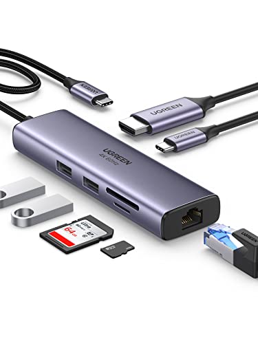 UGREEN Revodok 107 USB Cハブ 7-IN-1 USB3.0ハブ 4K@60Hz HDMI出力 100W PD急速充電 Type-Cアダプター 2*USB 3.0ポート 4K HDMI 100W Power Delivery ギガビットイーサネット LAN ポート SD/MicroSDカードリーダー Surface Dell MacBook Air M1 M2対応 画像1