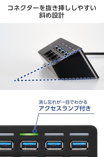 エレコム USBハブ Type-C USB3.0 マグネット付 個別スイッチ バスパワー 4ポート 5Gbps ケーブル長100cm ブラック U3HC-S040EBK 中間 画像