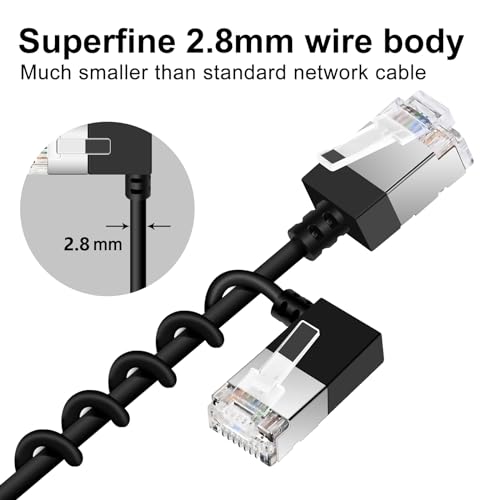 Dutevolns 極細い Cat6 イーサネットケーブル 90°左角度 5m 、超薄型柔軟 RJ45 LAN ギガビット、高速10Gbps 550Mhzケーブル、対応 PC、ルーター、PS4、PS5用（白） 最後 画像