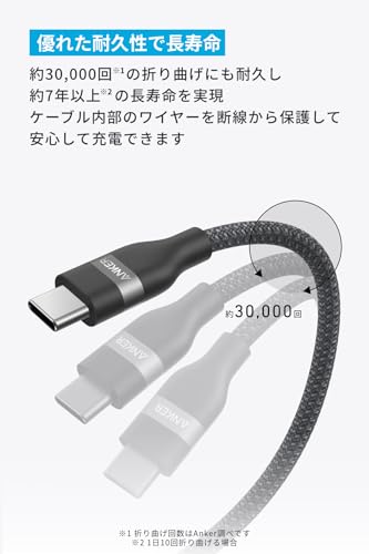 Anker USB-C & USB-C ケーブル (1.8m, 240W, 高耐久ナイロン) USB PD対応 MacBook Pro iPhone 16 / 15 Galaxy iPad Pro/Air MacBook Pro/Air 各種対応 ブラック 中間 画像