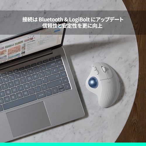 ロジクール 静音 ワイヤレス トラックボール マウス M575SPOW Bluetooth Logibolt 無線 windows mac iPad OS Chrome トラックボールマウス オフホワイト M575 M575SP 国内正規品 中間 画像