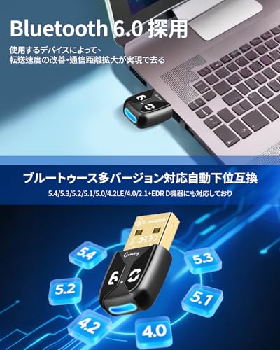 【2025新登場】Bluetooth 6.0 USB アダプタ USB-A コネクタ搭載 低遅延 長距離通信 30m 対応 EDR/BLE対応 省電力 小型設計 aptX/SBC/AAC 対応 Windows 11/10/8.1 及びゲーム機 ヘッドホン キーボード 周辺機器全対応 中間 画像
