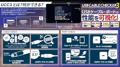 BitTradeOne USB4対応 USB Cable Checker3 EPS対応等も確認可能 ポートのチェックも可能 単四乾電池x2動作(別売) 約 70 × 40 × 22 mm ADUSBCIM3 最後 画像