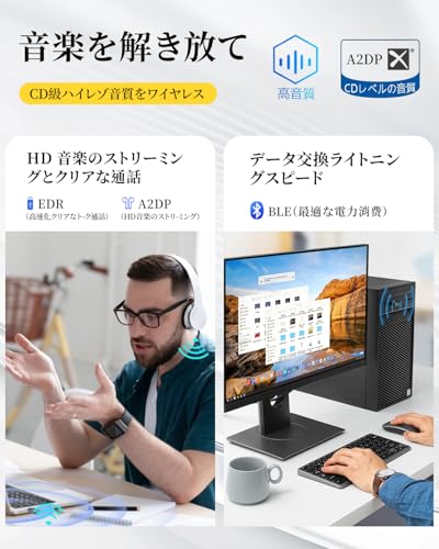 【業界トップクラスBluetooth5.4技術&ドライバー不要】Rikuto Bluetooth アダプタ 5.4 Bluetooth USB bluetooth レシーバー ブルートゥース アダプタ プラグ&プレイ LMP 13.X 超低遅延 小型 簡単な操作 最大通信距離20M EDR/LE対応(省電力) A2DP/SBC/AAC 対応 Win7/8.1/10/11対応 Mac非対応 中間 画像