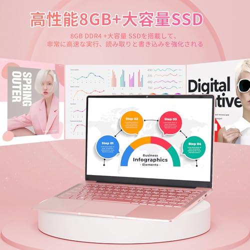 ESBOOKノートパソコン 【MS Office 2024搭載&Windows 11 Pro】14インチIPS液晶/1920×1080FHDディスプレイ カメラ付き/薄型PCノート高性能CPU/初期設定不要/8Gメモリ/無線LAN/大容量SSD/初心者向け・パソコンノート/日本語キーボードフィルム付き/ワイヤレスマウス付き(256G SSD, ローズゴールド) 中間 画像