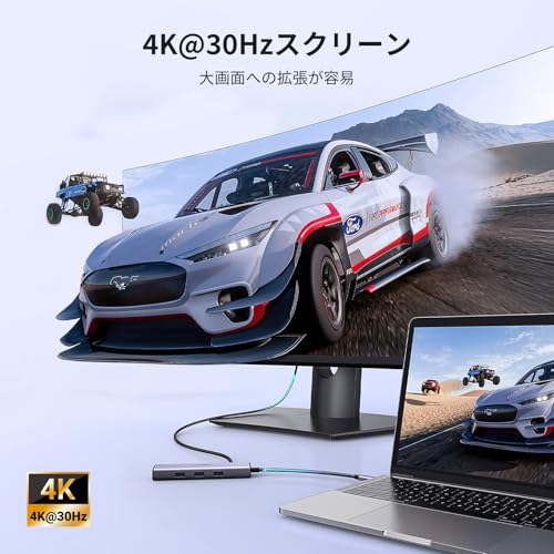 UGREEN Revodok 1061 USB-Cハブ 6-IN-1 4K@30Hz HDMI出力 Type-Cアダプター 4K HDMI 100W Power Delivery急速充電 ギガビットイーサネット LAN ポート 3*USB 3.0ポート Windows; linux; MAC;iPad;Androidシステム対応;Surface Dell MacBook Air M1 M2 中間 画像