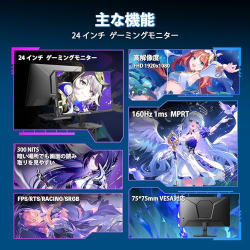 Minifire ゲーミングモニター 24インチ 160Hz 4000：1コントラスト比 NTSC72% HDR 300cd/m² Adaptive Sync FHD 16.7M(8 bits) VESA 75*75mm DP1.4 HDMI ポート (HDMIケーブル付属、MFG24F4Ｍ) 最後 画像