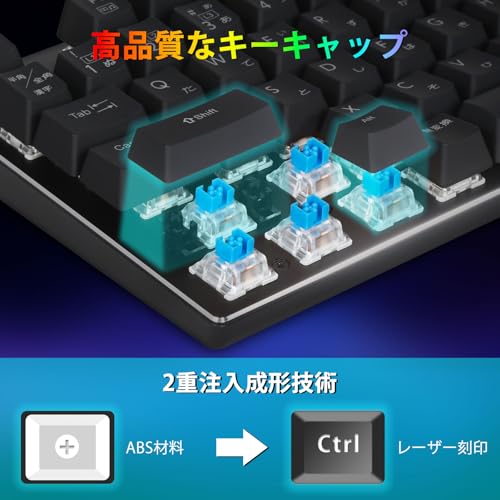 【日本語配列】e元素メカニカル式ゲーミングキーボード 赤軸・青軸を採用 フルサイズ109キー Type-C USB有線接続 全キー防衝突 RGB発光LEDバックライト付き Windows/Mac OS対応 オフィス/ゲーム用JP配列キーボード (青軸・ブラック) 中間 画像