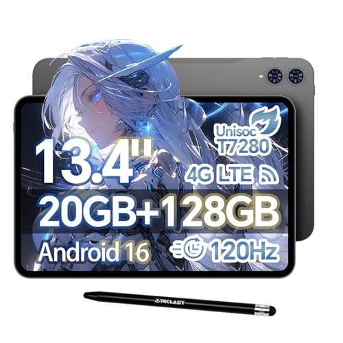 TECLAST T65 13 インチ タブレット Android 16 タブレット, 120Hz 画面リフレッシュレート, 20GB RAM+128GB ROM, T7280 (T620) プロセッサ Tablet, SIM カード対応, 3.5mm イヤホンジャック, 大画面で学習・ワークに最適・タッチペン付き 画像1