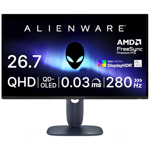 Dell AW2725D 26.7インチ 有機EL Alienware ゲーミングモニター(無輝点3年保証/QHD/QD-OLED,抗反射/DP 1.4×1,HDMI×2/DCI-P3 99.3%/縦横回転,高さ調整/0.03ms,280Hz/G-SYNC Compatible,AMD FreeSync Premium Pro,DisplayHDR True Black 400) 1枚目 画像