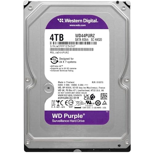 【Amazon.co.jp限定】Western Digital ウエスタンデジタル WD Purple 監視用HDD ハードディスク 4TB CMR 3.5インチ SATA 6Gb/s AllFrameテクノロジー 最大64台カメラ対応 180TB/年 ワークロード 3年保証 WD44PURZ-AJP エコパッケージ 【国内正規代理店】 最後 画像