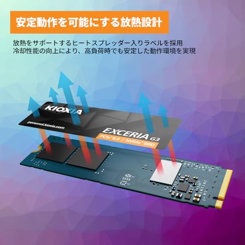 キオクシア KIOXIA 内蔵SSD 1TB NVMe PCIe Gen5×4 M.2 Type 2280 (最大読込:10,000MB/s) BiCS FLASH 5年保証 EXCERIA G3 SSD-CK1.0N5G3/N【国内正規代理店保証品】 中間 画像