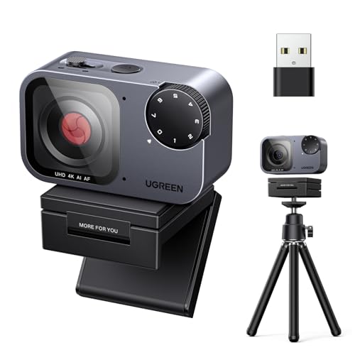 UGREEN Webcam FineCam 4K/30fps 1/2型センサー搭載 AIノイズキャンセリングマイク PDAFオートフォーカス 自動フレーミング 会議・配信・コンテンツ制作用 内蔵プライバシーカバー&三脚付きの外観・全体像 画像