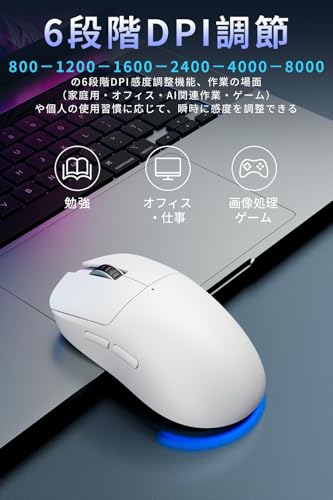 ゲーミングマウス ワイヤレス ゲーミング マウス 無線 Bluetooth 超軽量 75g 低遅延 1ms 超高速 高耐久 8000DPI Type-C RGBライト オプティカルセンサー 5ボタン PC windows mac IOS Androidスマホなど対応可能 (ホワイト) 中間 画像