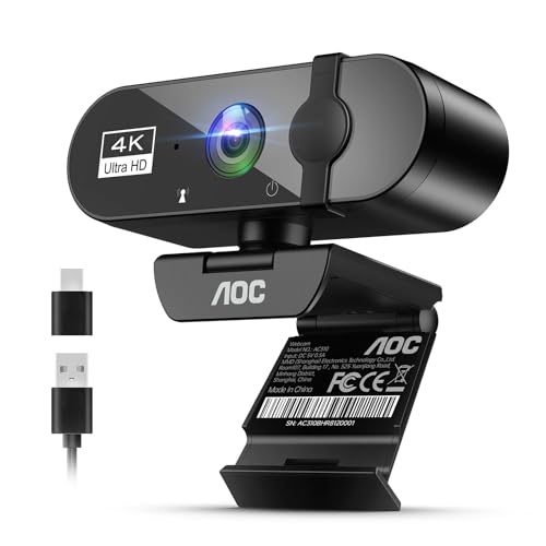 AOC Webカメラ ウェブカメラ 4K マイク付き 【 99°広角 USB即挿即用 】usbカメラ webcam プライバシーカバー ノイズキャンセル 自動光線補正 会議用webカメラ Streaming & Zoom 対応 パソコン カメラ Web camera 画像1