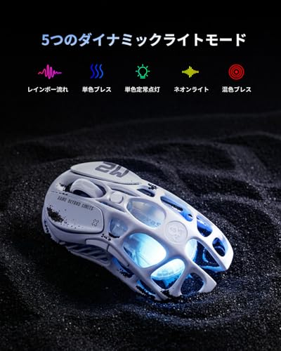 【国内正規品】GravaStar ゲーミングマウス ホワイト 無線 有線 ワイヤレス 軽量 26000DPI 1Kポーリングレート 低遅延 2.4G/Bluetooth/USB有線 ホワイト 充電式 光るRGB 軽量79g Mercury M2 gaming mouseプラスチック プロゲーマー用マウス 白【Red Dotのデザイン賞に受賞モデル】の特徴・詳細 画像