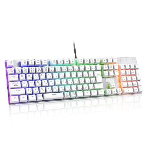 【日本語配列】e元素メカニカル式ゲーミングキーボード 赤軸・青軸を採用 フルサイズ109キー Type-C USB有線接続 全キー防衝突 RGB発光LEDバックライト付き Windows/Mac OS対応 オフィス/ゲーム用JP配列キーボード (赤軸・ホワイト) 画像1