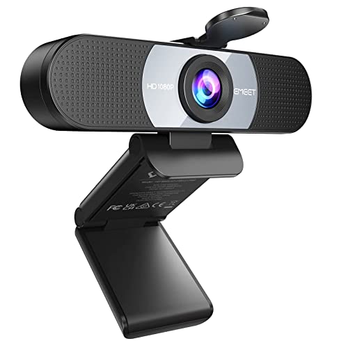 EMEET Webカメラ C960 ウェブカメラ FHD 1080P 30FPS 200万画素 90°広角 2つ内蔵マイク 目隠しカバー付き 固定フォーカス usbカメラ 外付け 自動光補正 三脚取付可 skype Youtube Windows 10/11 MacOS 10.14及び以上 グレー 画像1