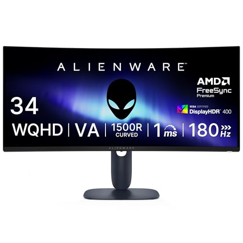 【Amazon.co.jp限定】Dell AW3425DWM-A 34インチ 曲面 Alienware ゲーミングモニター(無輝点5年保証/WQHD/VA非光沢,1500R曲面/DP1.4x1,HDMI2.1x2/DCI-P3 95%/高さ調整,傾き/1ms,180Hz/FreeSync Premium,VESA DisplayHDR 400) 画像1