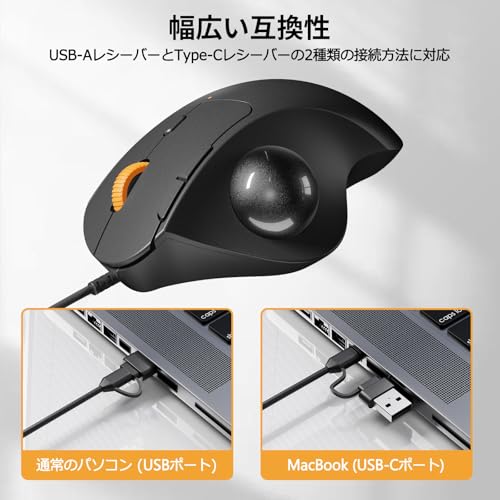 ProtoArc トラックボールマウス 有線 USB-C/USB-A両対応 4段階DPI調節可能 親指操作 マウス トラックボール 静音タイプ 6ボタン 進む/戻るボタン搭載 34mmボール Windows/Mac/Android (ブラック+グレー) 中間 画像
