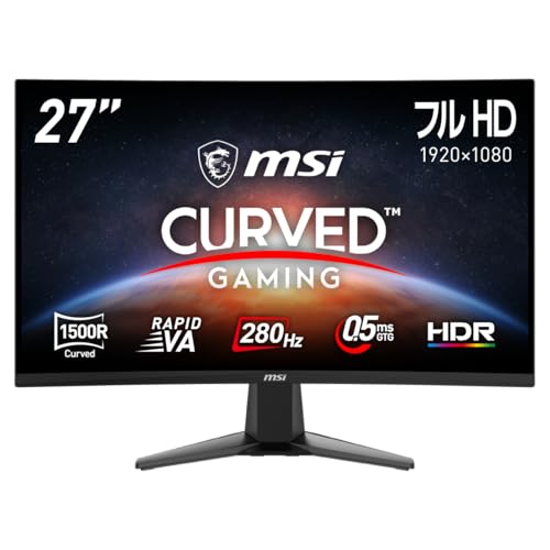 【Amazon.co.jp限定】 MSI 湾曲ゲーミングモニター MAG 276CXF 27インチ/フルHD/RAPID VAパネル/280Hz/0.5ms(GTG)/HDMI 2.0b/DP1.4a/Adaptive-Sync/AIビジョン搭載/HDR対応/メーカー3年保証 1枚目 画像