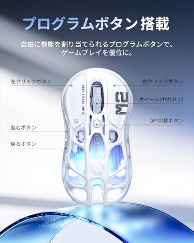 【国内正規品】GravaStar ゲーミングマウス ホワイト 無線 有線 ワイヤレス 軽量 26000DPI 1Kポーリングレート 低遅延 2.4G/Bluetooth/USB有線 ホワイト 充電式 光るRGB 軽量79g Mercury M2 gaming mouseプラスチック プロゲーマー用マウス 白【Red Dotのデザイン賞に受賞モデル】の特徴・詳細 画像