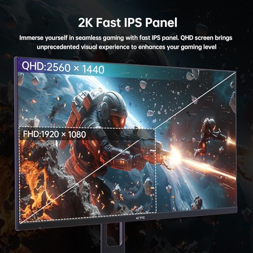 KTC 27 Inch QHD Gaming Monitor, 180Hz 1ms GTG Fast IPS 2K Computer Gamer Monitor, 1440P HDR Frameless Monitor with Adaptive Sync, Tilt Adjustment, VESA Compatible, Eye Care, DisplayPort HDMI, H27T22S 中間 画像