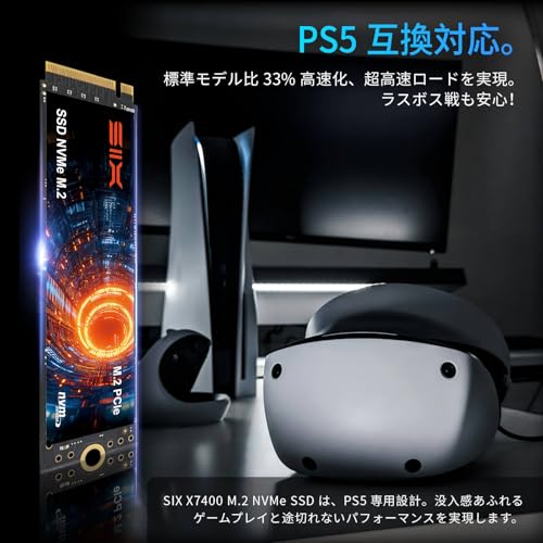 SIX NVMe M.2 SSD PCIe Gen4x4 2TB M.2 2280規格 最大7350MB/s読込 - PS5メモリー拡張対応/ヒートシンク付属 ノートPC・デスクトップ用内蔵SSD ゲーミング高速化 中間 画像