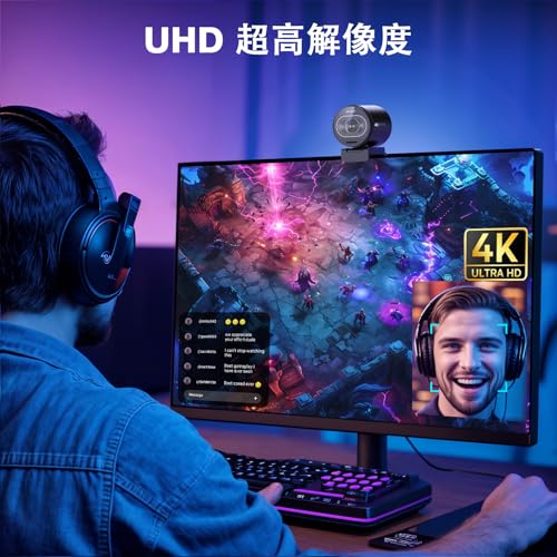 EMEET S600 4K WEBカメラ 三脚＆ボールジョイント付き UHD ウェブカメラ 800万画素 1080p 60fps 高性能センサー搭載 73°視野角 PDAFオートフォーカス 2つのノイズキャンセリングマイク内蔵 自動光補正 ライブ配信 ゲーム実況 ビデオ会議用 対応 Youtube, Skype, Facebook, zoom など対応 中間 画像