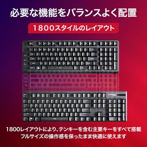 HyperX Eve 1800 ゲーミングキーボード メンブレン 有線 USB-A 日本語配列 1800レイアウト RGBバックライト メディアボタン搭載 【日本正規代理店品】 2 PS5/PS4/Xbox対応 ブラック B7JE0AA#ABJの特徴・詳細 画像