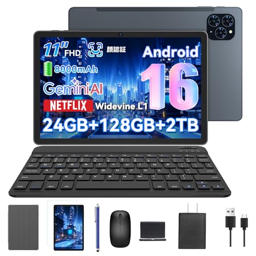 【2026新登場 Android16 タブレット 11インチ 】TABWEE T90 タブレット アンドロイド16 WiFiモデル 、24GB+128GB+2TB拡張、1920*1200 FHD大画面、WidevineL1対応 Netflix YouTube、8000mAh大容量 tablet、OTG+GMS認証+無線投影+顔認識、ケース+マウス+キーボード+タッチペン 仕事・学習・動画視聴に最適 画像1