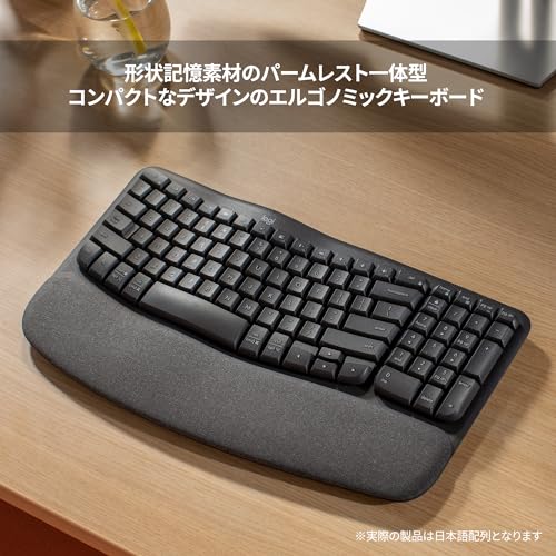 ロジクール WAVE KEYS K820 疲れにくい エルゴノミックキーボード Bluetooth Logi Bolt 日本語配列 ワイヤレスキーボード ワイヤレス 無線 テンキー パームレスト Windows Mac Chrome Android グラファイト 国内正規品 最後 画像